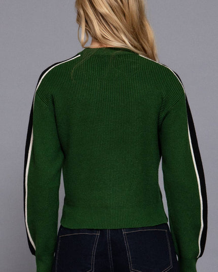 Long Sleeve Round Neck Sleeve Line Detail Sweater