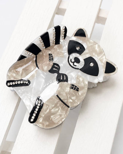 Rhinestone Jumbo Racoon Squirrel Hair Claw Clips | 40H1165