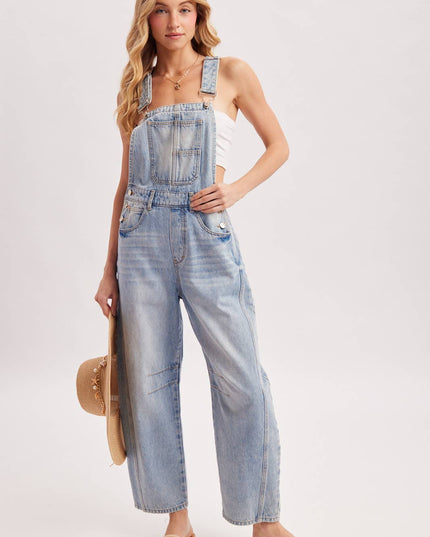 DENIM BARREL OVERALLS