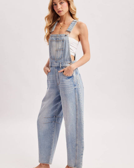 DENIM BARREL OVERALLS