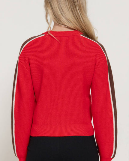 Long Sleeve Round Neck Sleeve Line Detail Sweater