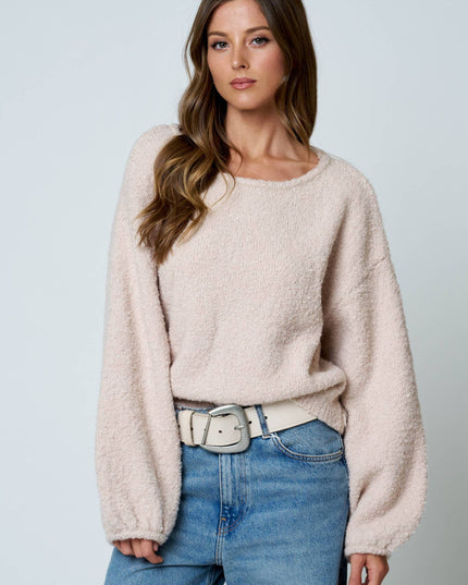 LONG SLEEVE FUZZY KNIT PULLOVER SWEATER (PRE-ORDER)