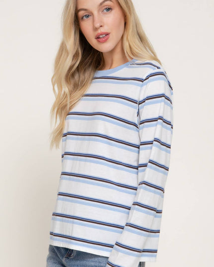 Long Sleeve Crew Neck Y/D Multi Striped Knit Top