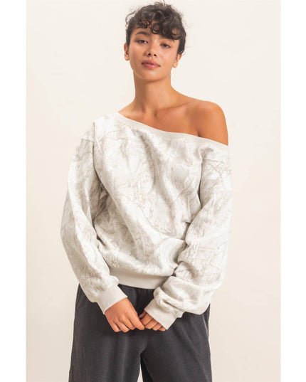 Tree Camouflage Print Off The Shoulder Sweatshirt