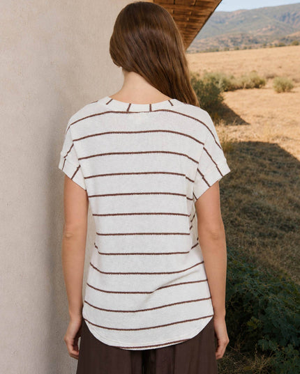 STRIPE V NECK CUFFED SLEEVE KNIT TOP