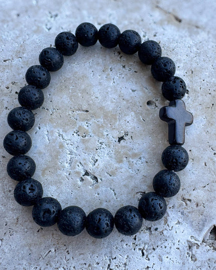 Lava Stone Cross Bracelet