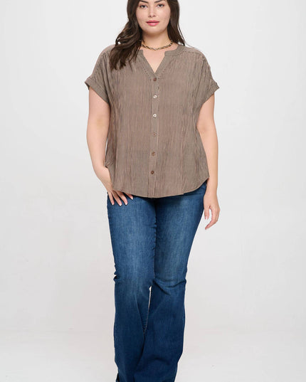 PLUS PINSTRIPE SHORT CUFF SLEEVE BUTTON DOWN SHIRT