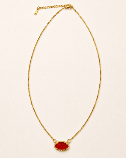 OVAL GEMSTONE CHARM PENDANT NECKLACE | 40NK9661
