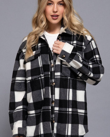 Long Sleeve Check Printed Fleece Shacket