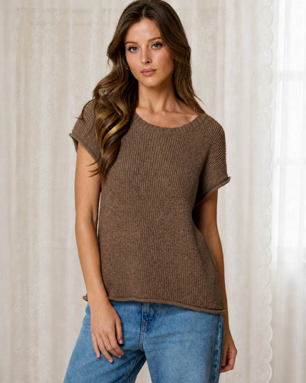 CREW NECK RAW SLEEVE RELAXED SWEATER KNIT TOP