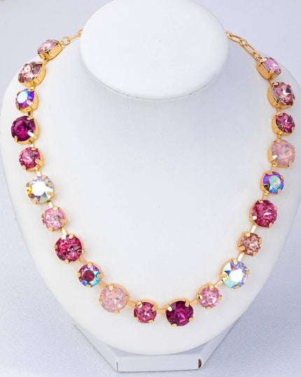 Multi-Tone Pink and Purple Crystal Tennis Necklace| 80N93416