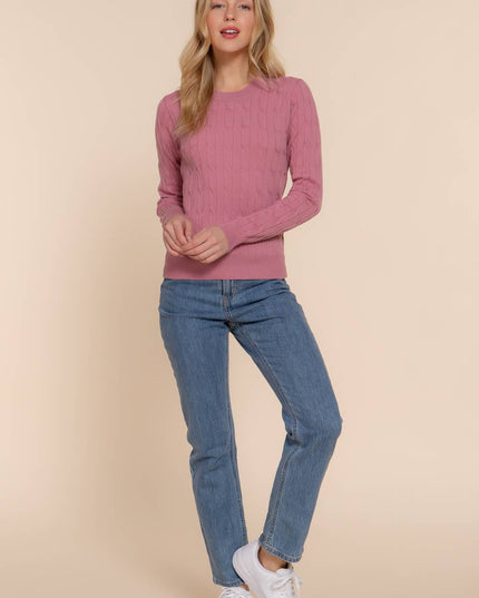 Long Sleeve Round Neck Cable Sweater