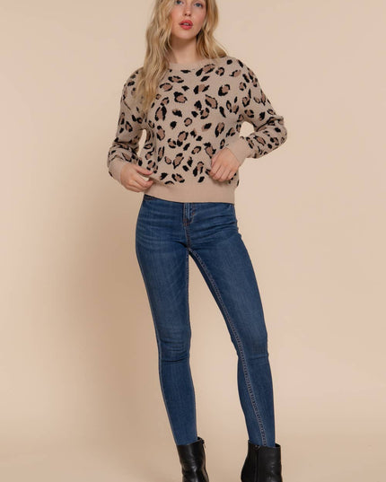 Long Sleeve Crew Neck Animal Jacquard Sweater Top