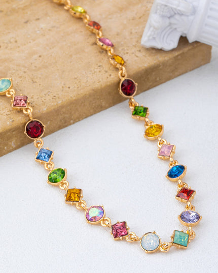 Multicolored Mixed-Shape Crystal Station Necklace | 80N93256