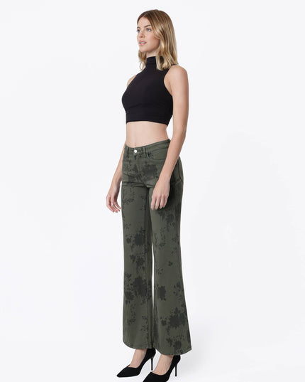MID RISE GREEN FLORAL PRINT VINTAGE FLARE JEANS T7588GEN