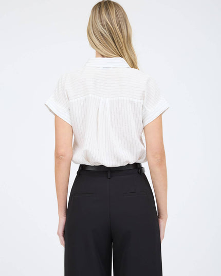 PINSTRIPE SHORT SLEEVE COLLARED SHIRT