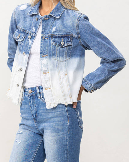 CLASSIC CROP JACKET W BOTTOM BLEACH DETAIL