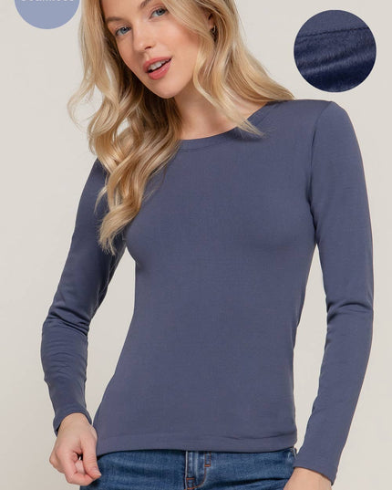 Long Sleeve Crew Neck Inner Fur Seamless Top