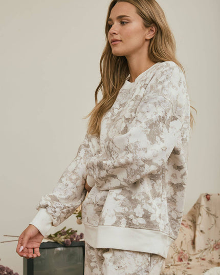 FLORAL WASH BOXY CREW KNIT TOP
