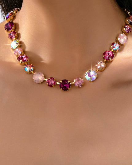 Multi-Tone Pink and Purple Crystal Tennis Necklace| 80N93416