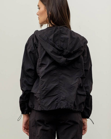 ZIP UP DRAWSTRING HOODED JACKET