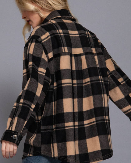 Long Sleeve Check Printed Fleece Shacket
