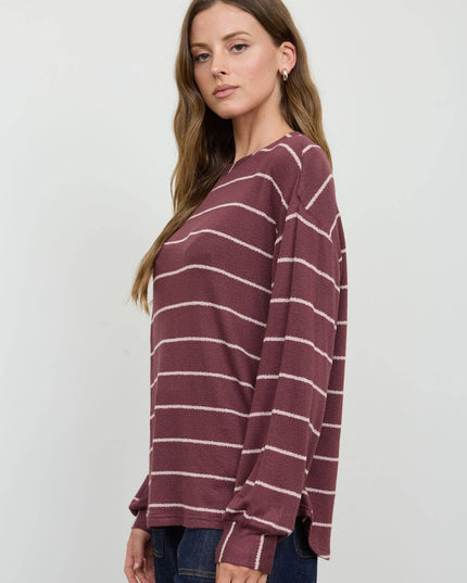 STRIPE LONG SLEEVE CUFFED RELAXED KNIT TOP
