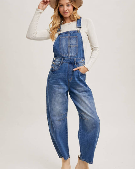 DENIM BARREL OVERALLS