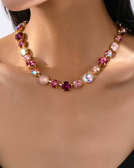 Multi-Tone Pink and Purple Crystal Tennis Necklace| 80N93416