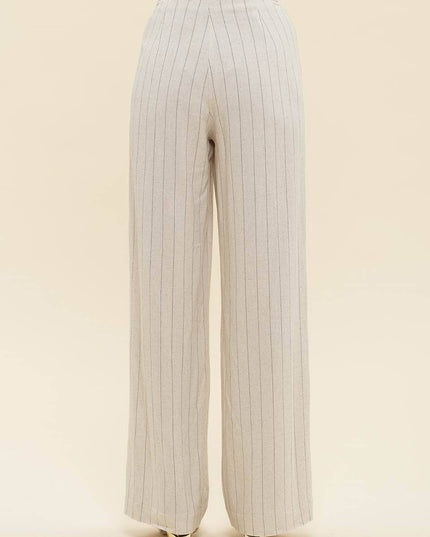 PINSTRIPE WIDE LEG LINEN DRESS PANTS