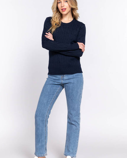 Long Sleeve Round Neck Cable Sweater