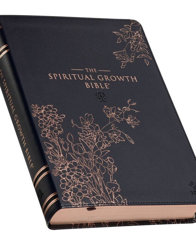 NLT, The Spiritual Growth Bible Faux Leather, Black Floral