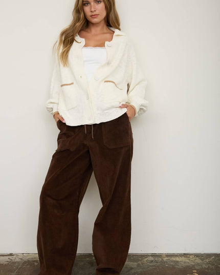 COLLARED BUTTON DOWN BACK PUPPY JACQUARD CARDIGAN
