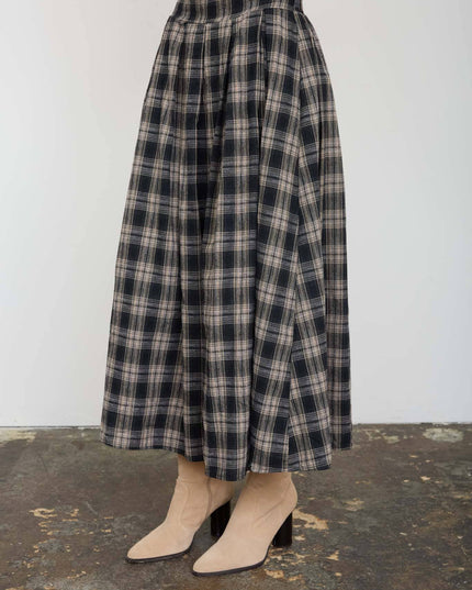 PLAID PLEATED SIDE SLIT MIDI SKIRT