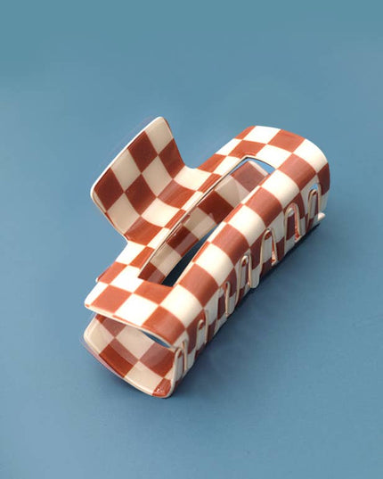 JUMBO RESIN CHECKER HAIR CLAW CLIPS 4inch | 40H664