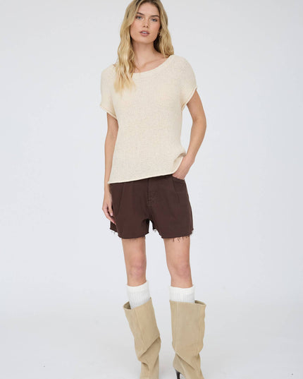 CREW NECK RAW SLEEVE RELAXED SWEATER KNIT TOP