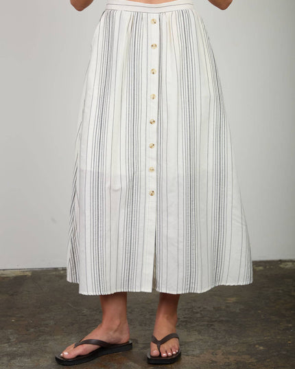 STRIPE MOCK BUTTON DOWN MIDI SKIRT