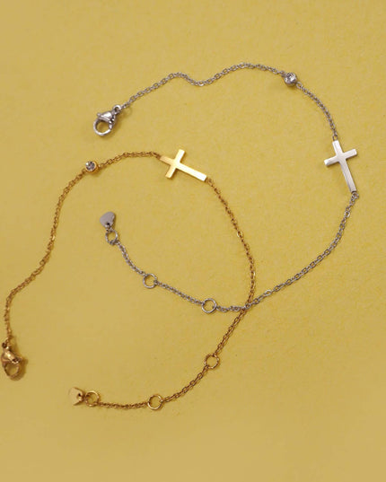 18K STAINLESS STEEL TARNISH FREE CROSS BRACELET | 40B5149