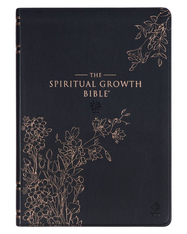 NLT, The Spiritual Growth Bible Faux Leather, Black Floral