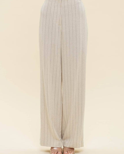 PINSTRIPE WIDE LEG LINEN DRESS PANTS