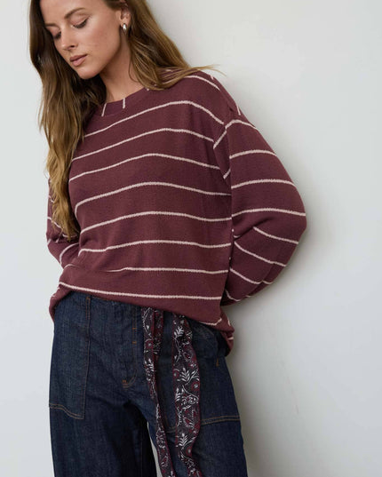 STRIPE LONG SLEEVE CUFFED RELAXED KNIT TOP