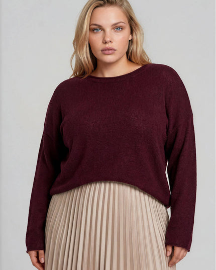 PLUS TEXTURED RAW EDGE LONG SLEEVE KNIT SWEATER