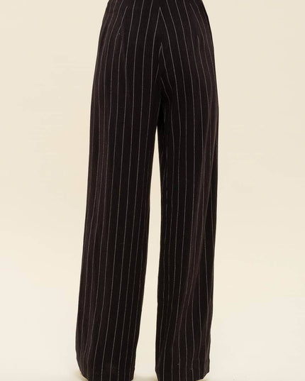 PINSTRIPE WIDE LEG LINEN DRESS PANTS