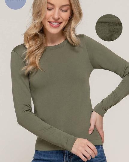 Long Sleeve Crew Neck Inner Fur Seamless Top