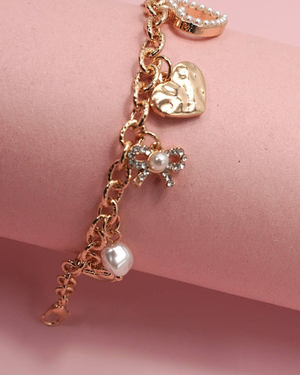 CHARM BRACELET-BOW HEART PEARL DISC CHARMS | 80B1290