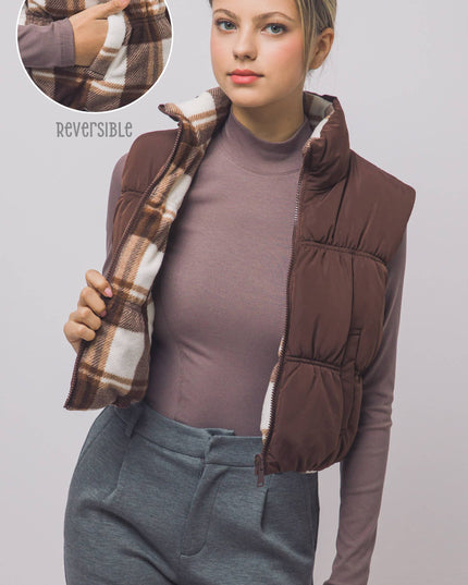 Full-Zip Reversible Puffer Vest w/ Pockets on Both Sides