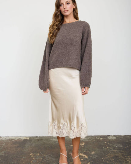 LONG SLEEVE FUZZY KNIT PULLOVER SWEATER (PRE-ORDER)