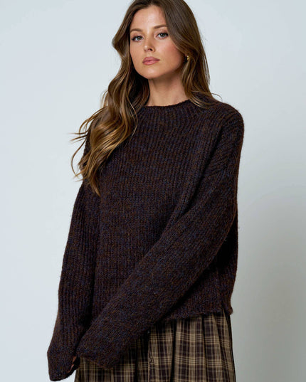 MOCK NECK LONG SLEEVE OVERSIZED KNIT SWEATER