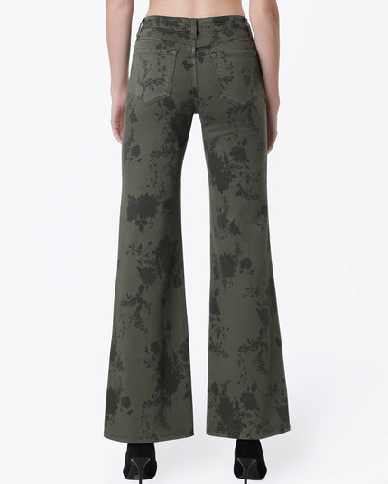 MID RISE GREEN FLORAL PRINT VINTAGE FLARE JEANS T7588GEN