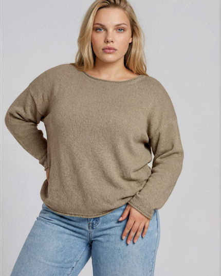 PLUS TEXTURED RAW EDGE LONG SLEEVE KNIT SWEATER